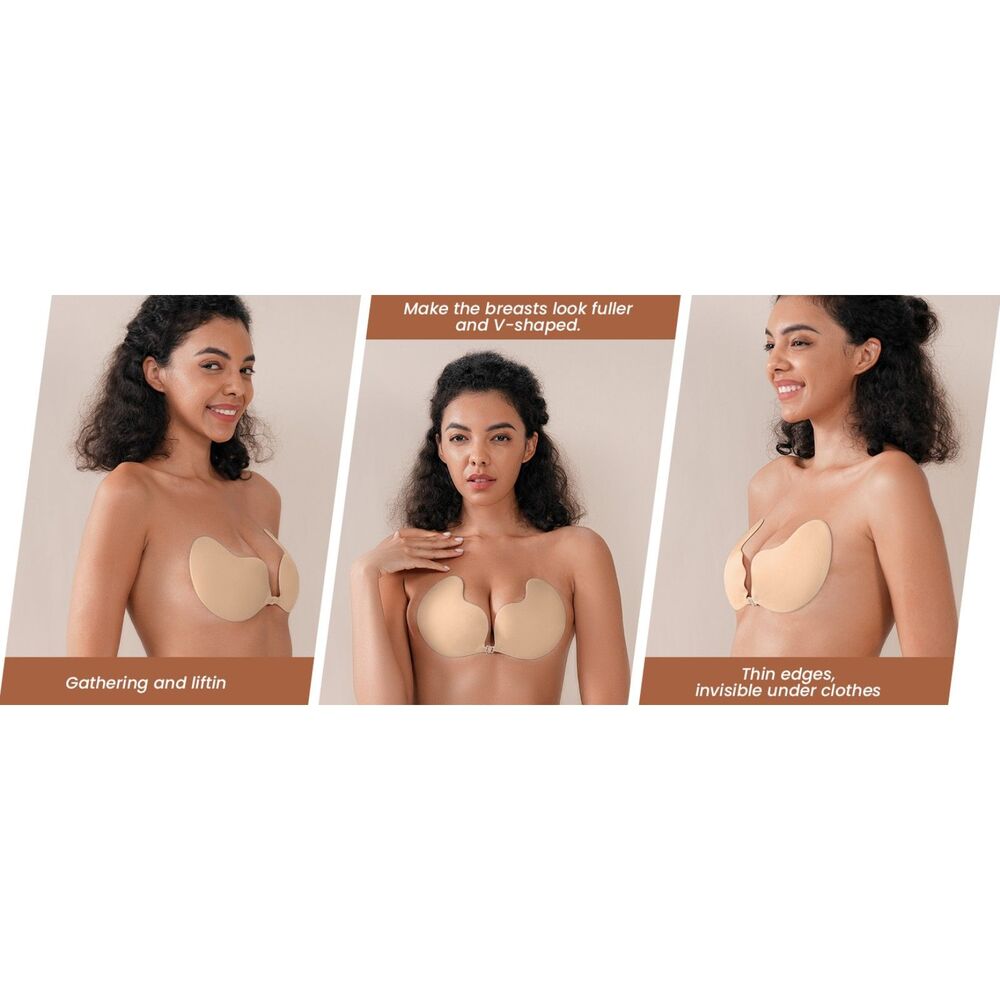 Sticky Bra Backless Strapless Invisible Push Up 2pc Reusable Nipple Cover Sz C - Picture 2 of 10